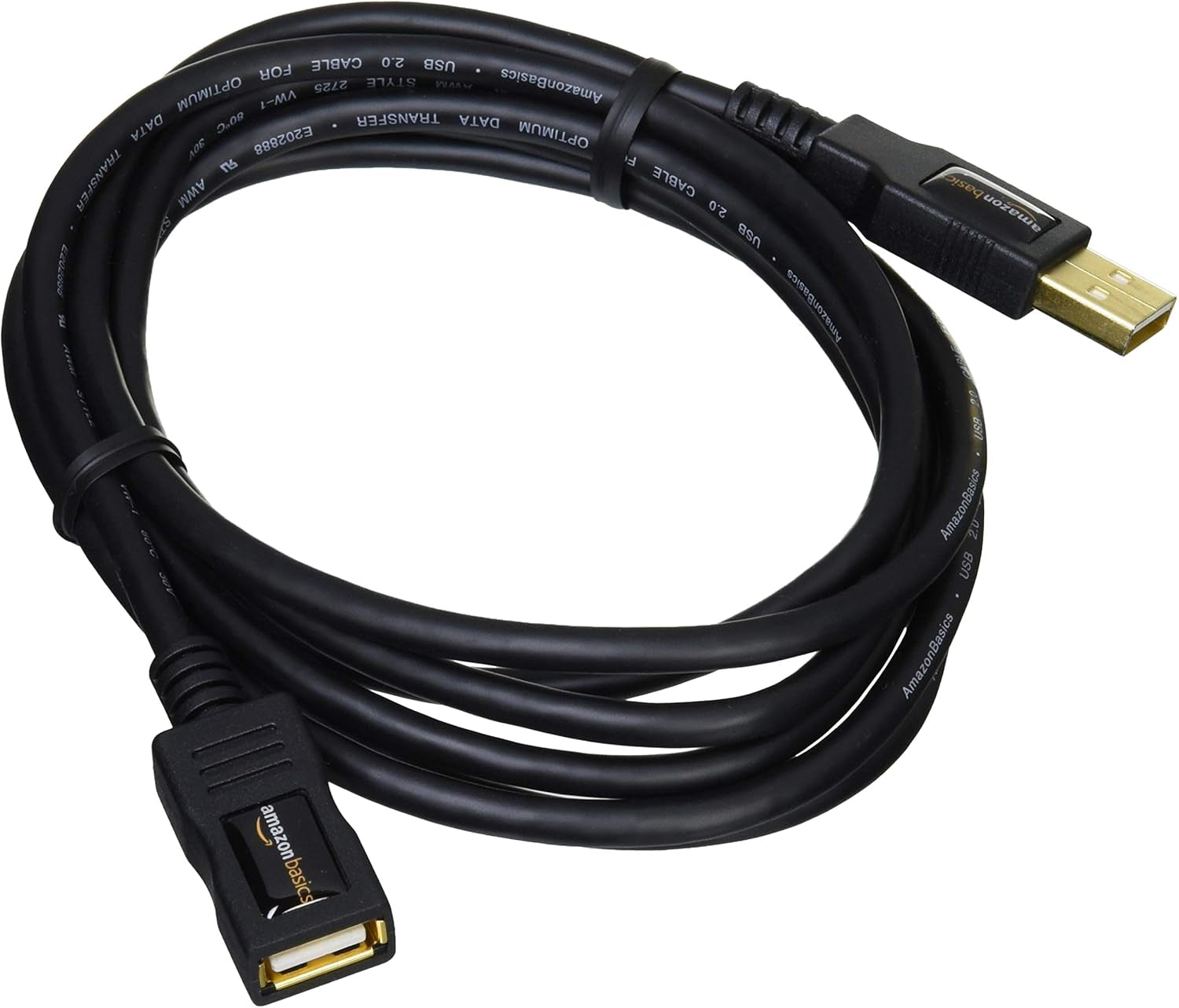 USB-A 2.0 Extension Cable, for Printer, Mouse or Keyboard, Male to Female, 480Mbps Transfer Speed, 6.5 Foot, Black