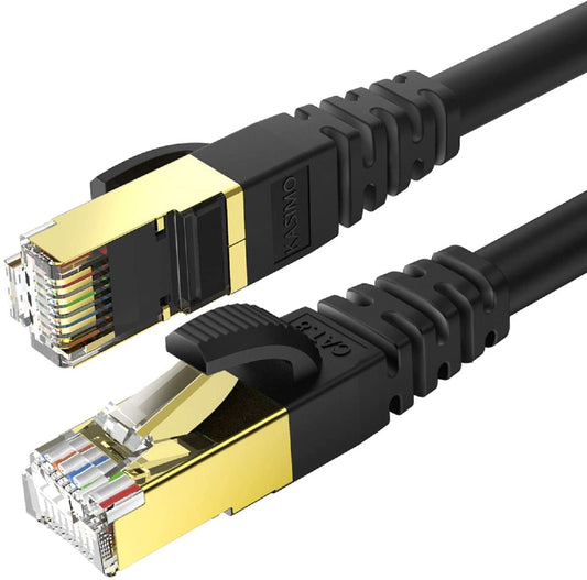 Cat 8 Ethernet Cable 2 FT, Cat8 Network LAN Cable High Speed 40Gbps with RJ45 Gold Plated Connector SFTP Shielded Cord, 26AWG Gaming Internet Cable for Router, Modem (Black, 2FT 1 Pack)